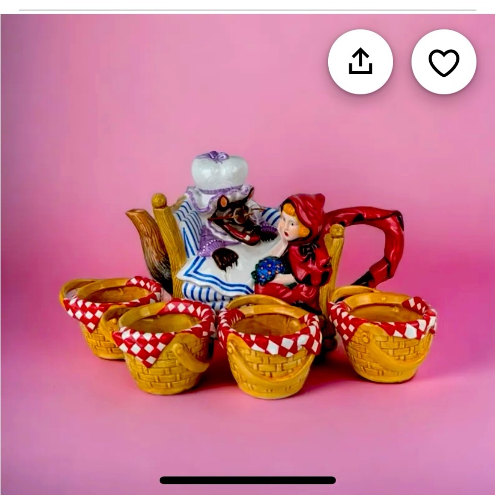 Vintage storybook teapot set little red riding Hood